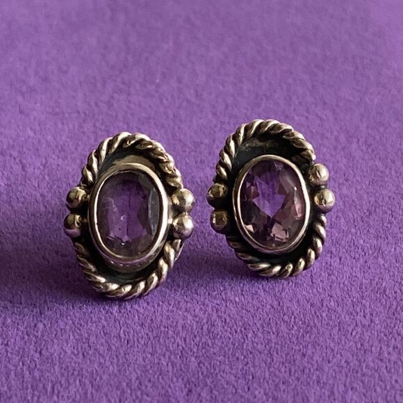 💛 925 Vintage Handmade Amethyst Earrings - Picture 2 of 4